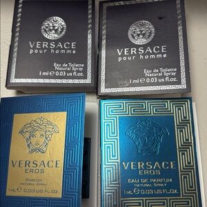 New 2 Versace Pour Homme Eau de Toilette  2 Eros Parfum Men’s Cologne 0.03 each